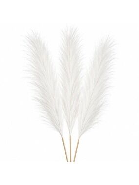 White Faux Pampas Grass 3 Stems Artificial Home Decor